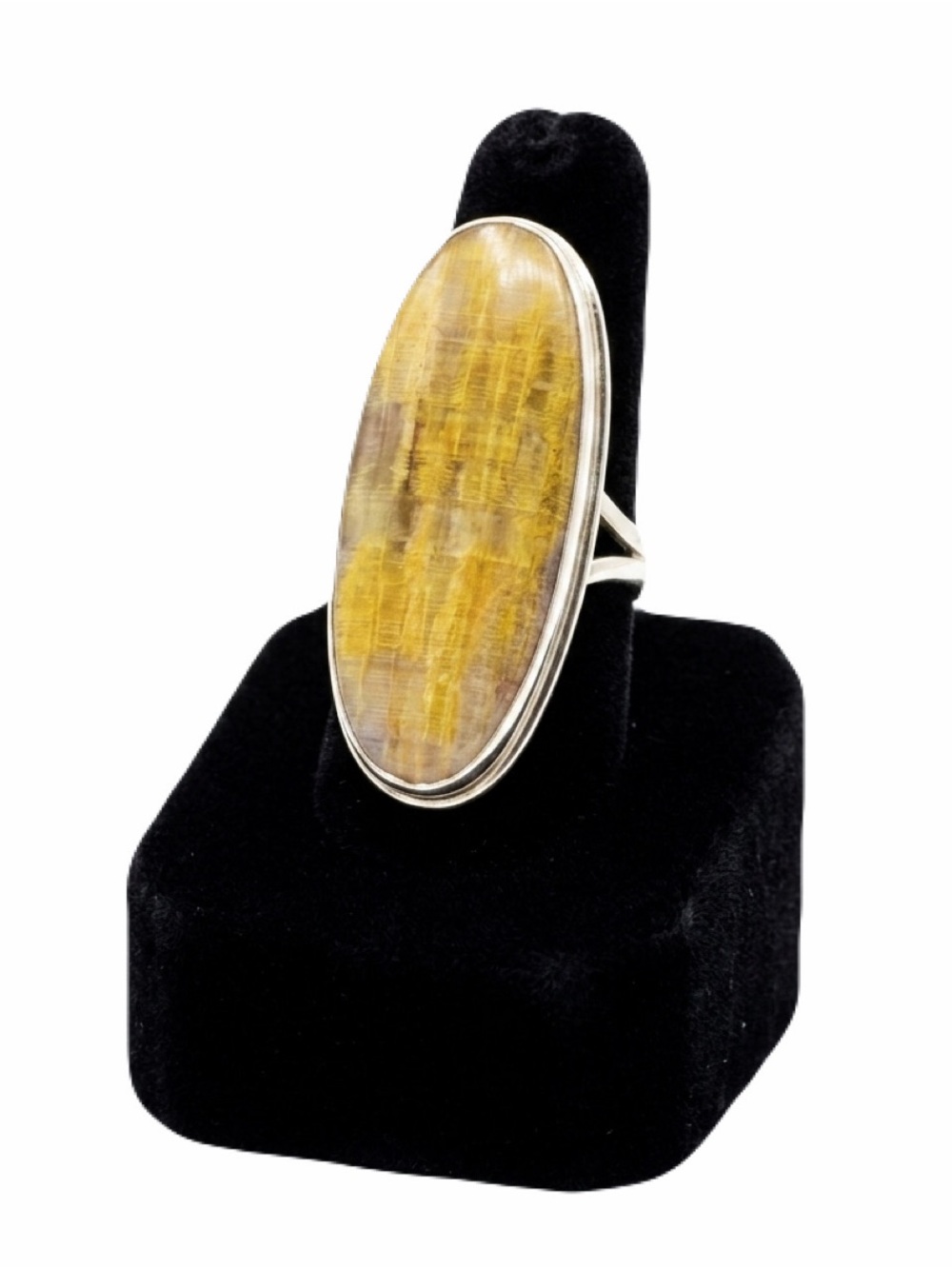 New Artisan Rare Natural Yellow Nellite Stone 925 Sterling Silver Oval Ring OOAK